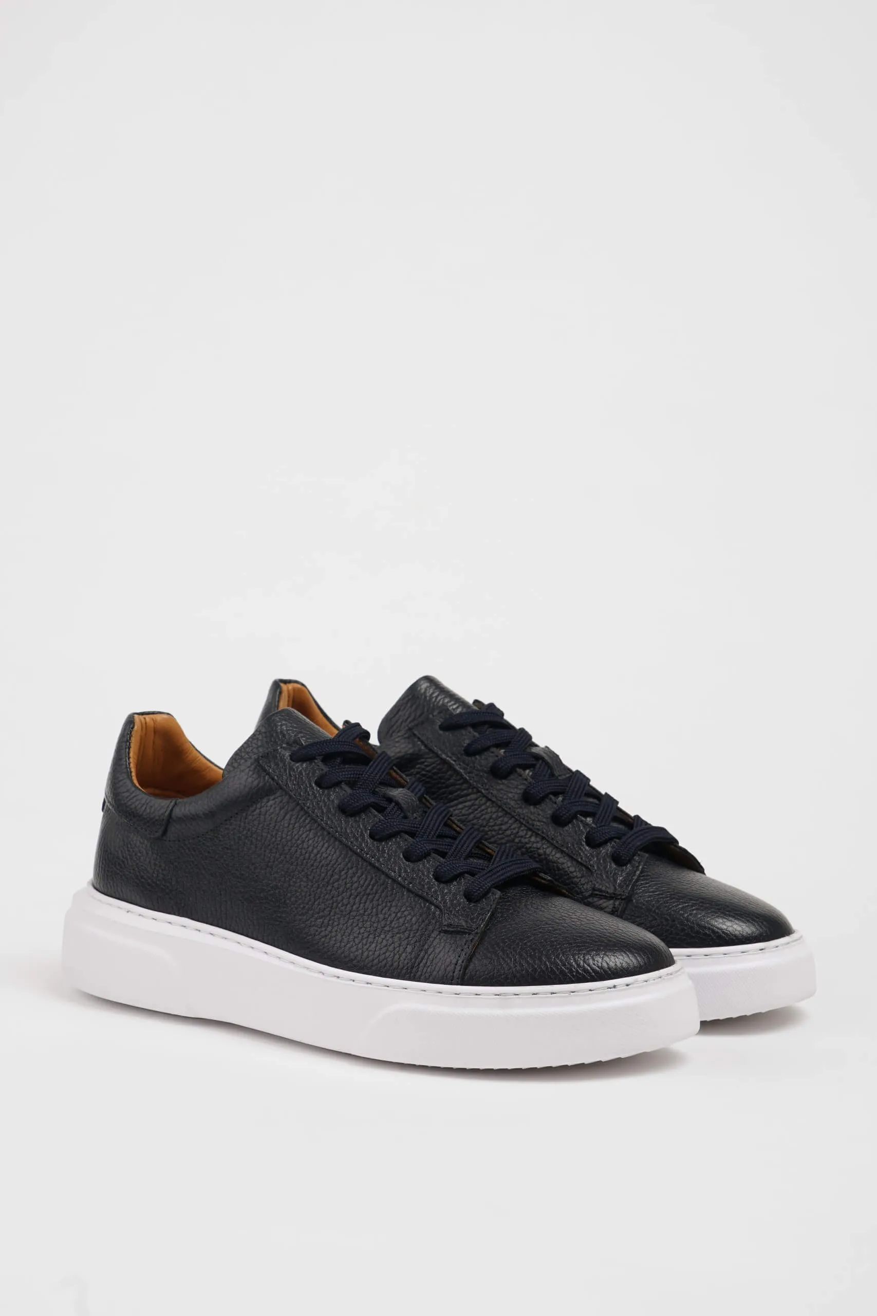 HolloShoe Navy Grained Leather Low-Top Sneakers