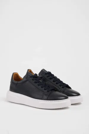 HolloShoe Navy Grained Leather Low-Top Sneakers