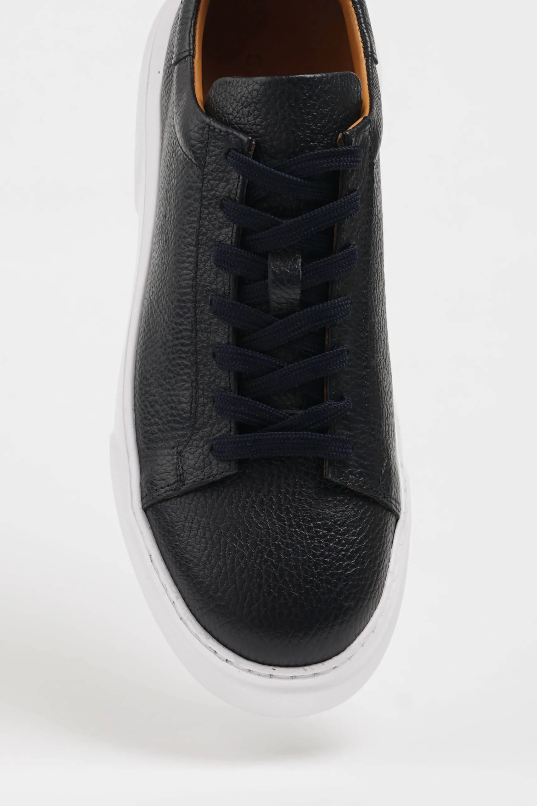 HolloShoe Navy Grained Leather Low-Top Sneakers