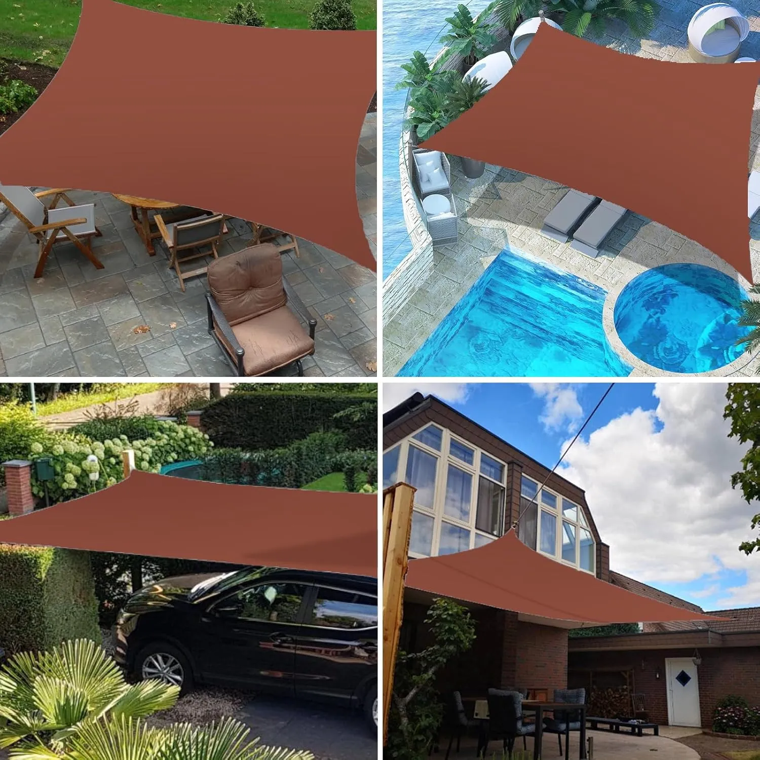HOMPER 10'x10' Sun Shade Sails Canopy Effectively 95% UV Block, Oxford Fabric, for Patio, Balconies, Lawn Garden, Party, Outdoor Activities