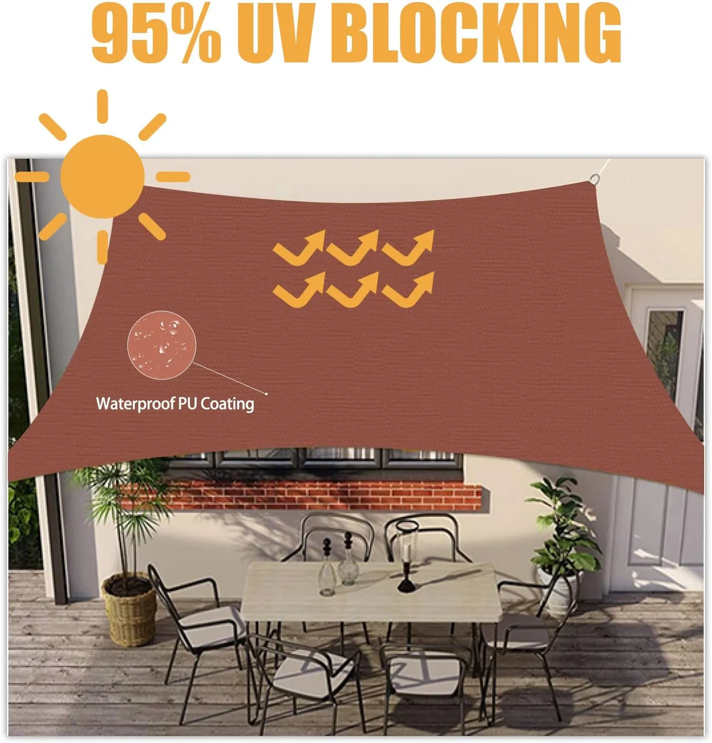 HOMPER 10'x10' Sun Shade Sails Canopy Effectively 95% UV Block, Oxford Fabric, for Patio, Balconies, Lawn Garden, Party, Outdoor Activities