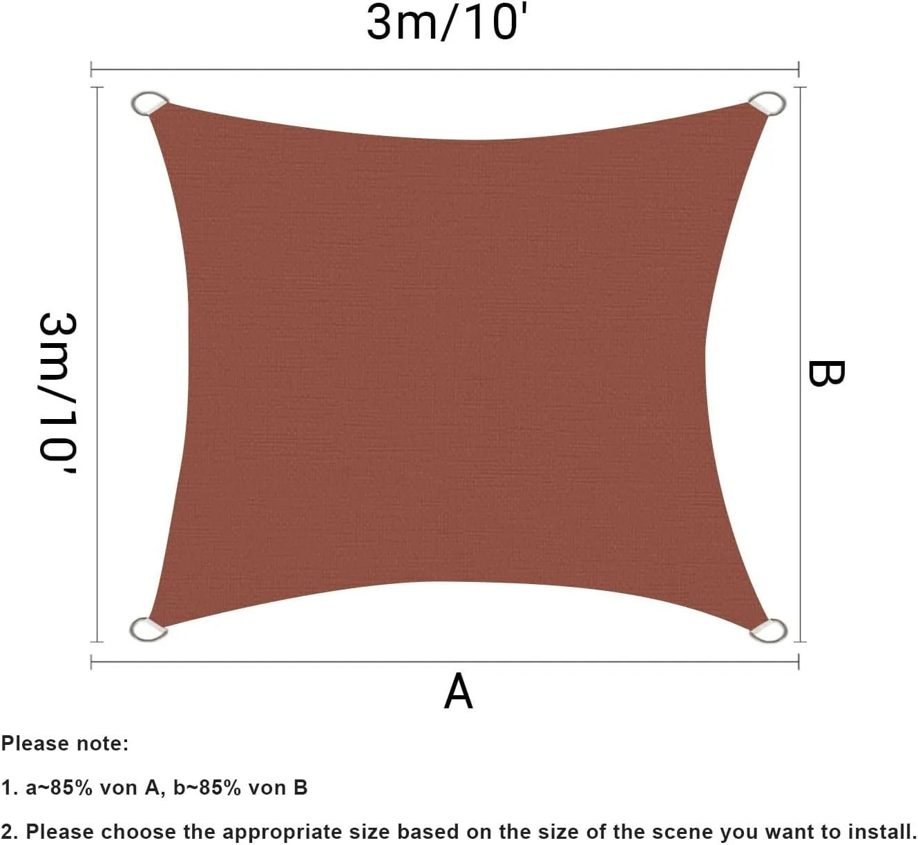 HOMPER 10'x10' Sun Shade Sails Canopy Effectively 95% UV Block, Oxford Fabric, for Patio, Balconies, Lawn Garden, Party, Outdoor Activities