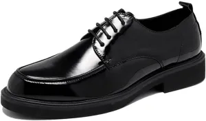 HOOENG Formal Oxford Shoes for Men Lace Up Apron Toe Round Toe Shiny Derby Shoes Vegan Leather Non Slip Low Top Rubber Sole Party (Color : Black, Size : 8)