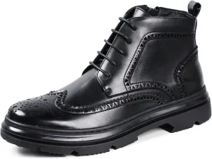 HOOENG Lace Up Boots for Men Derby Carved Brogue Win Tip Side Zip Vegan Leather Waterproof Anti-Slip Stylish Classic