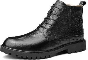HOOENG Lace Up Boots for Men Derby with Buckle Crocodile Print Genuine Leather Non Slip Wearable Formal Dress (Color : Black Lined, Size : 8)