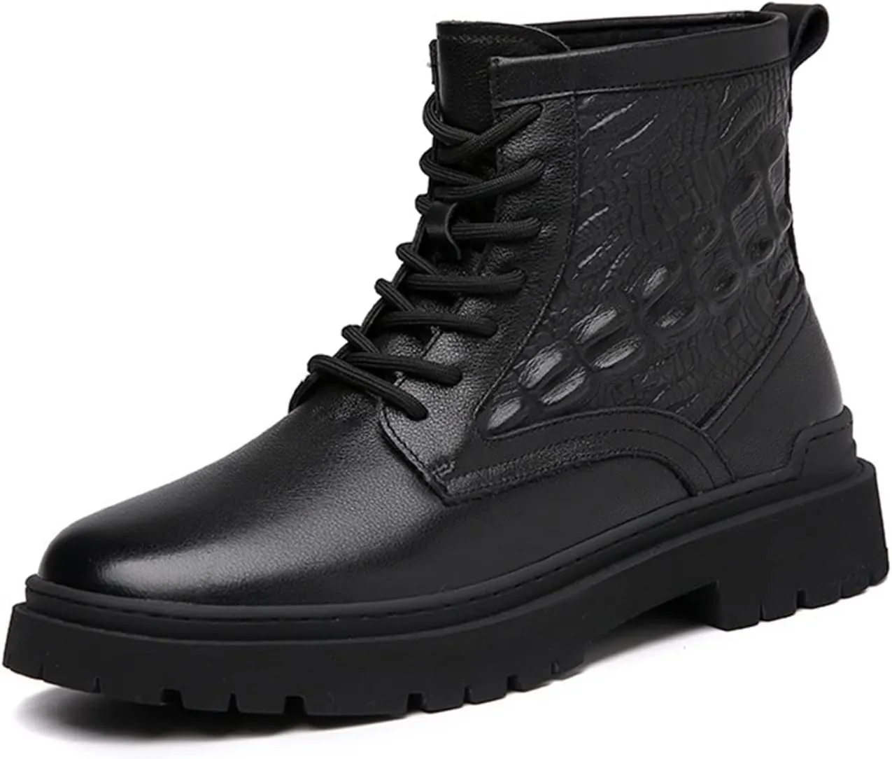 HOOENG Lace Up Round Toe Boots for Men Derby Crocodile Print Cowhide Leather Waterproof Slip Resistant Formal Classic Casual