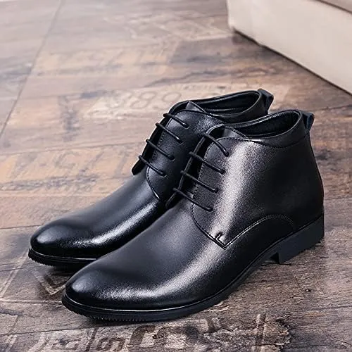 HOOENG Round Toe Boots for Men Derby Cowhide Leather Block Heel Non Slip Waterproof Classic Fashion Vintage