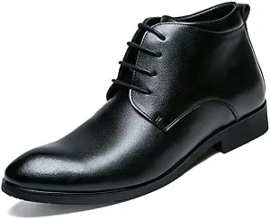 HOOENG Round Toe Boots for Men Derby Cowhide Leather Block Heel Non Slip Waterproof Classic Fashion Vintage