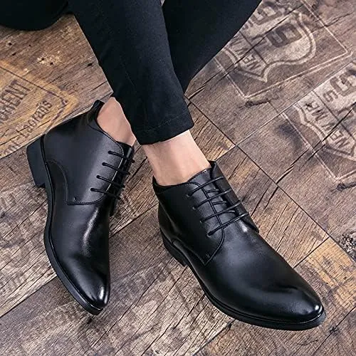 HOOENG Round Toe Boots for Men Derby Cowhide Leather Block Heel Non Slip Waterproof Classic Fashion Vintage