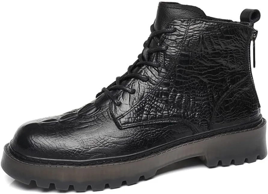 HOOENG Round Toe Boots for Men Derby Crocodile Print Double Back Zip Cowhide Leather Anti-Slip Waterproof Wearable Fashion Dress (Color : Black, Size : 6.5)