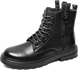 HOOENG Round Toe Boots for Men Derby Double Side Zip Cowhide Leather Anti-Slip Waterproof Dress Formal Vintage