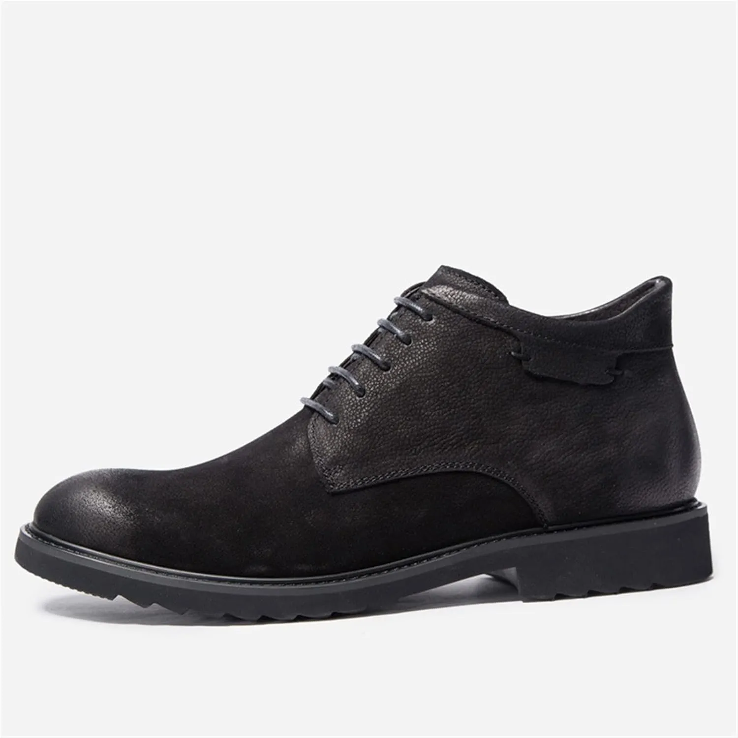 HOOENG Round Toe Lace Up Boots for Men Derby Burnished Toe Cowhide Leather Waterproof Block Heel Casual Vintage Dress