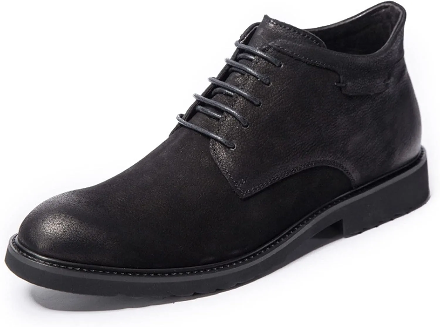 HOOENG Round Toe Lace Up Boots for Men Derby Burnished Toe Cowhide Leather Waterproof Block Heel Casual Vintage Dress