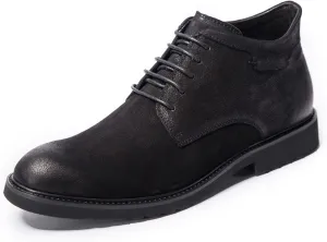 HOOENG Round Toe Lace Up Boots for Men Derby Burnished Toe Cowhide Leather Waterproof Block Heel Casual Vintage Dress