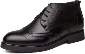 HOOENG Round Toe Lace Up Boots for Men Derby Carved Brogue Win Tip PU Slip Resistant Waterproof Wearable Classic Stylish (Color : Black, Size : 7)