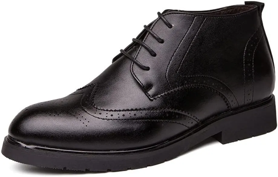 HOOENG Round Toe Lace Up Boots for Men Derby Carved Brogue Win Tip PU Slip Resistant Waterproof Wearable Classic Stylish (Color : Black, Size : 7)