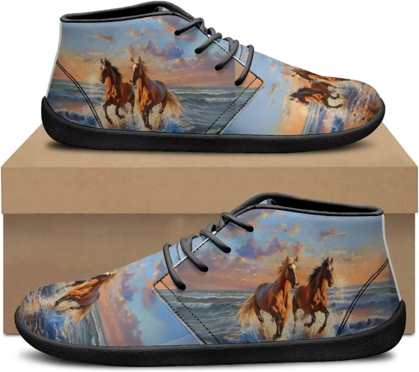 Horse Running Shoes for Women Men Slip On Low Top Sneaker PU Leather Walking Barefoot Shoes