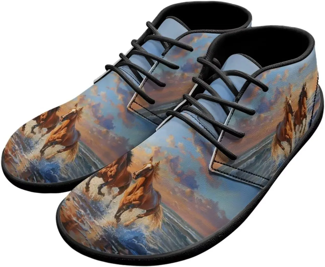 Horse Running Shoes for Women Men Slip On Low Top Sneaker PU Leather Walking Barefoot Shoes