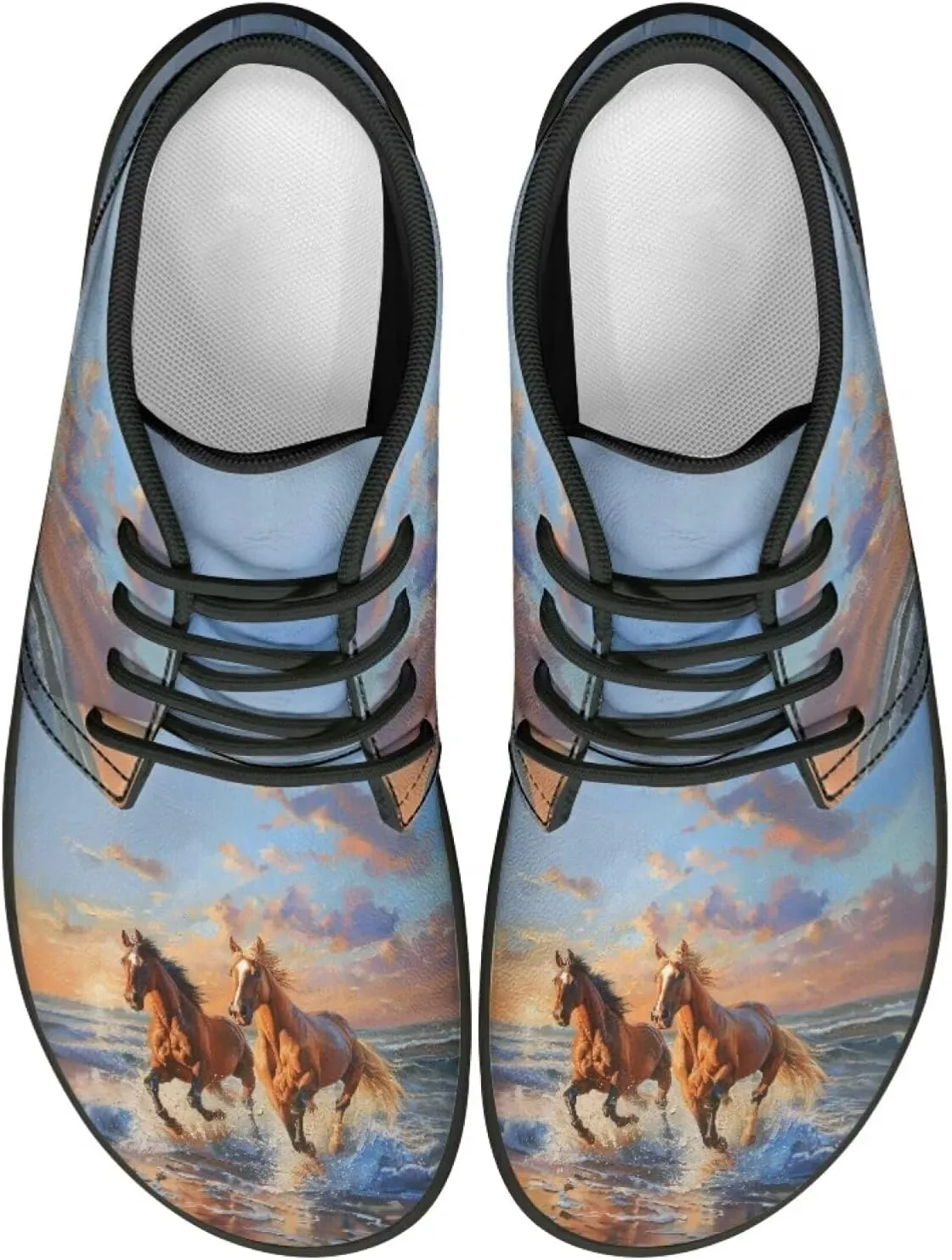 Horse Running Shoes for Women Men Slip On Low Top Sneaker PU Leather Walking Barefoot Shoes