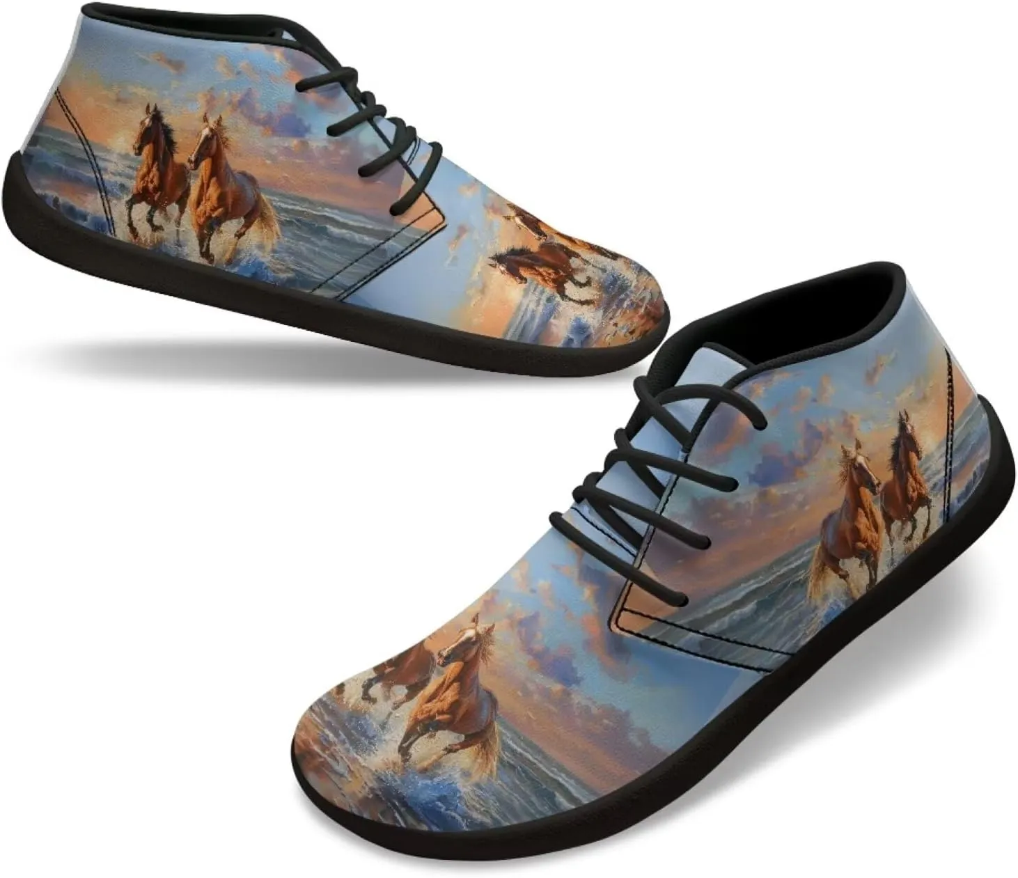 Horse Running Shoes for Women Men Slip On Low Top Sneaker PU Leather Walking Barefoot Shoes
