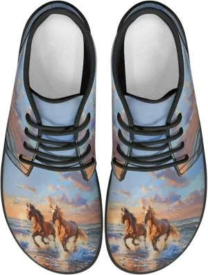Horse Running Shoes for Women Men Slip On Low Top Sneaker PU Leather Walking Barefoot Shoes