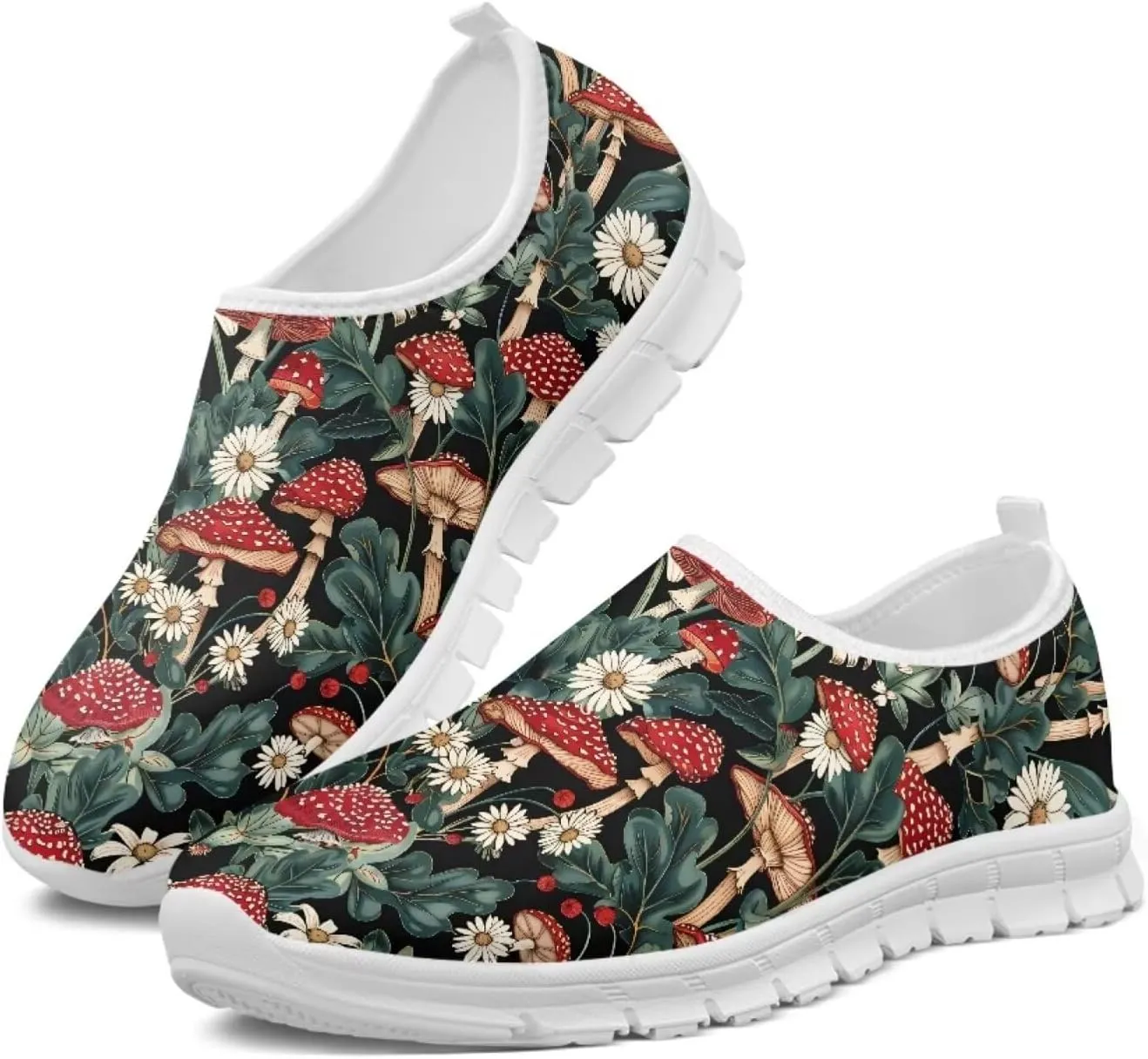 Howilath Hummingbird & Mushroom Slip on Shoes Women Casual Sport Shoes No Laces Running Sneakers with EVA Sole