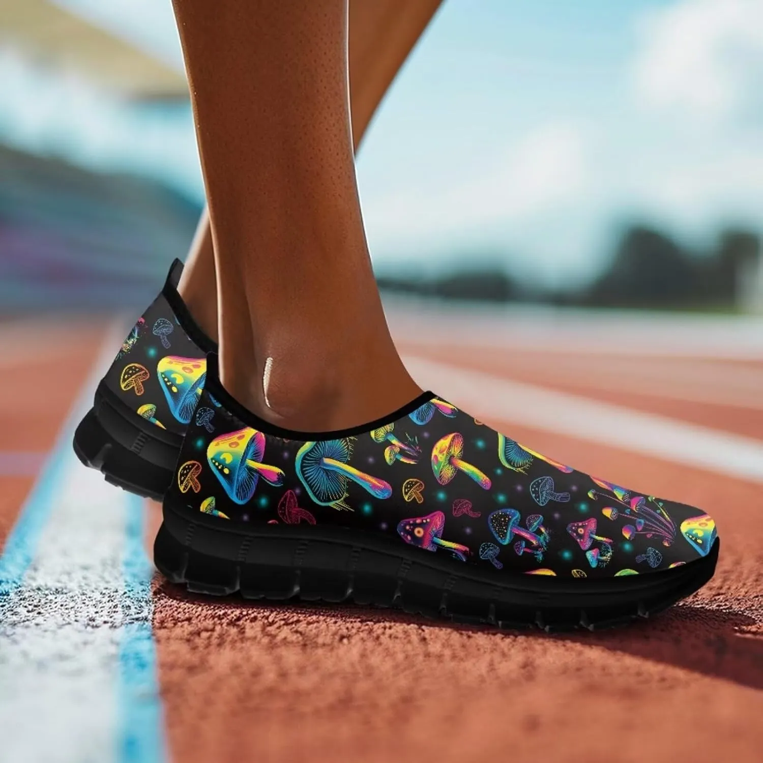 Howilath Hummingbird & Mushroom Slip on Shoes Women Casual Sport Shoes No Laces Running Sneakers with EVA Sole