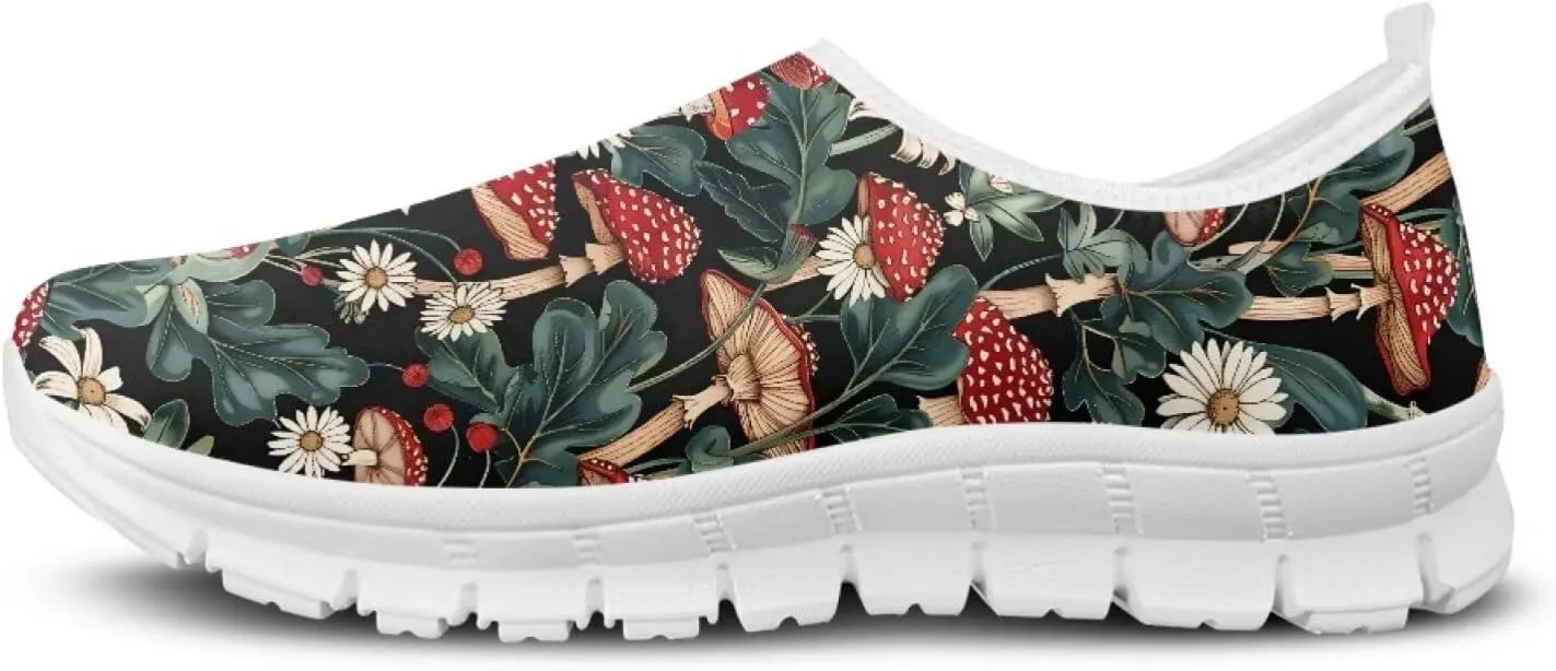 Howilath Hummingbird & Mushroom Slip on Shoes Women Casual Sport Shoes No Laces Running Sneakers with EVA Sole