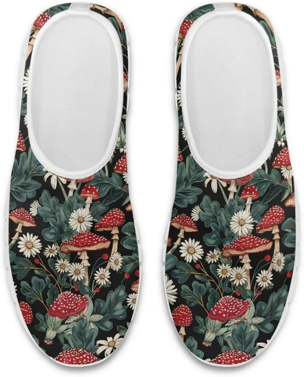 Howilath Hummingbird & Mushroom Slip on Shoes Women Casual Sport Shoes No Laces Running Sneakers with EVA Sole