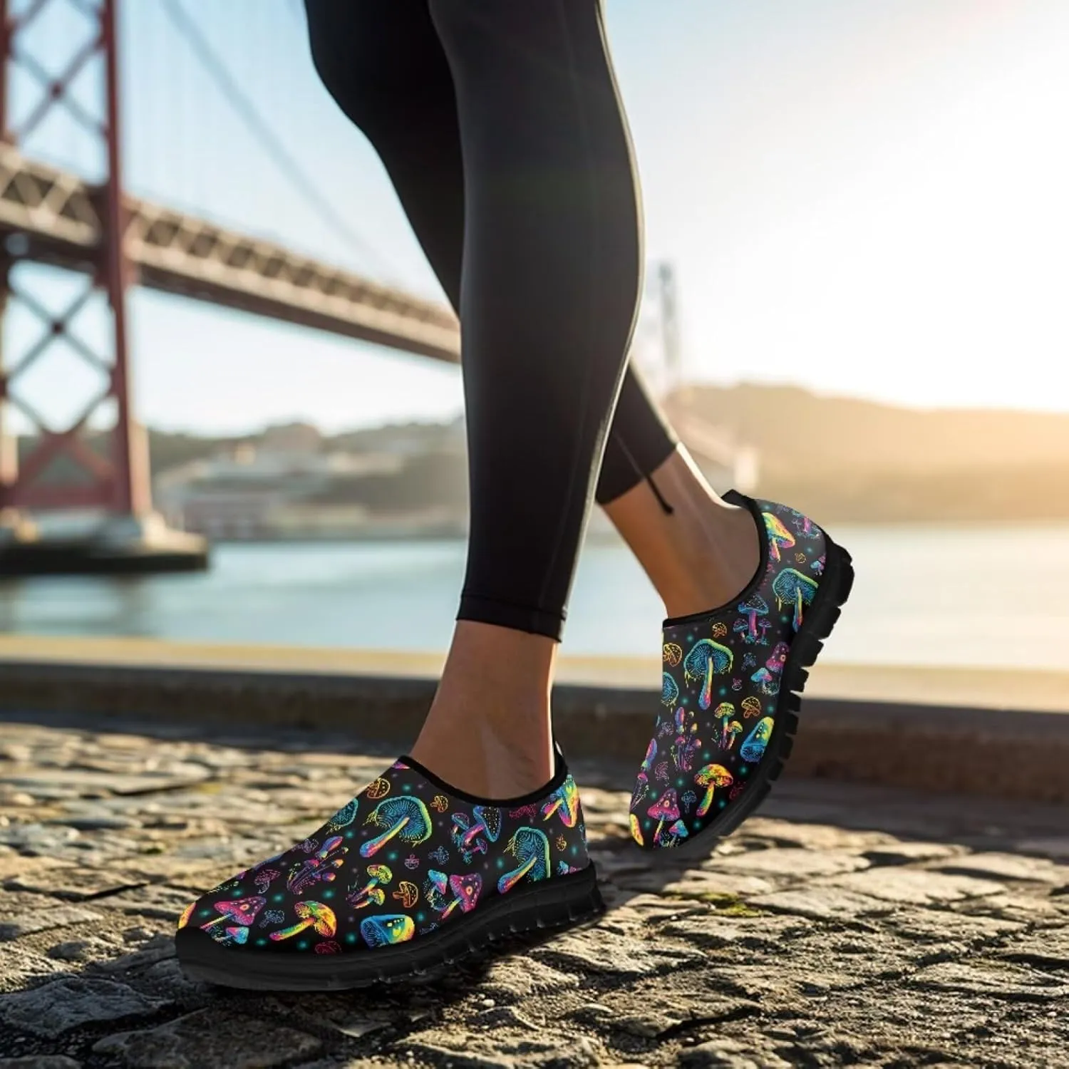 Howilath Hummingbird & Mushroom Slip on Shoes Women Casual Sport Shoes No Laces Running Sneakers with EVA Sole