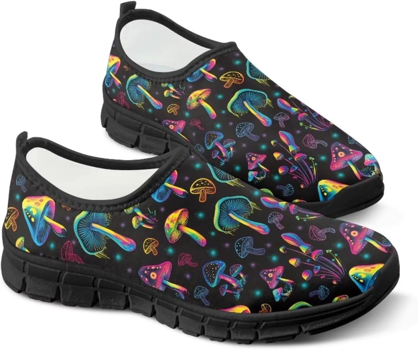 Howilath Hummingbird & Mushroom Slip on Shoes Women Casual Sport Shoes No Laces Running Sneakers with EVA Sole