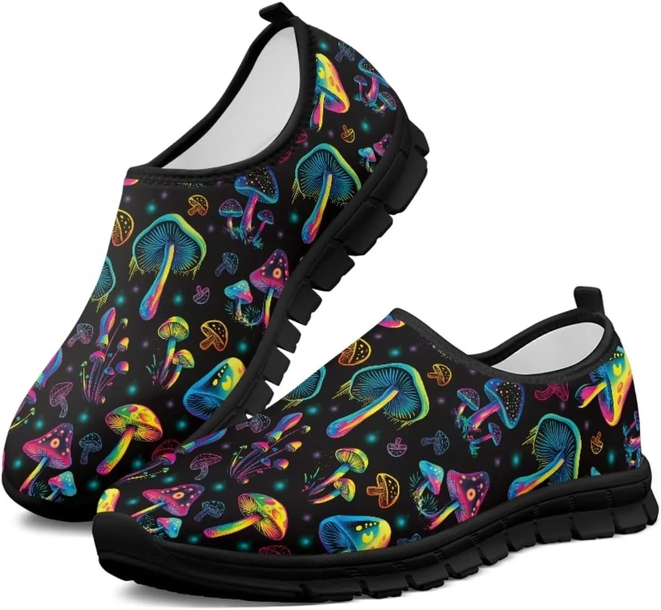 Howilath Hummingbird & Mushroom Slip on Shoes Women Casual Sport Shoes No Laces Running Sneakers with EVA Sole
