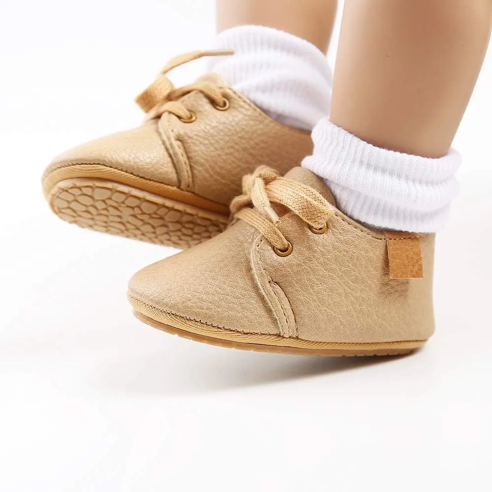HsdsBebe Baby Boys Girls Oxford Shoes PU Leather Soft Rubber Sole Sneakers Anti-Slip Toddler Ankle Boots Infant Walking Shoes Moccasins