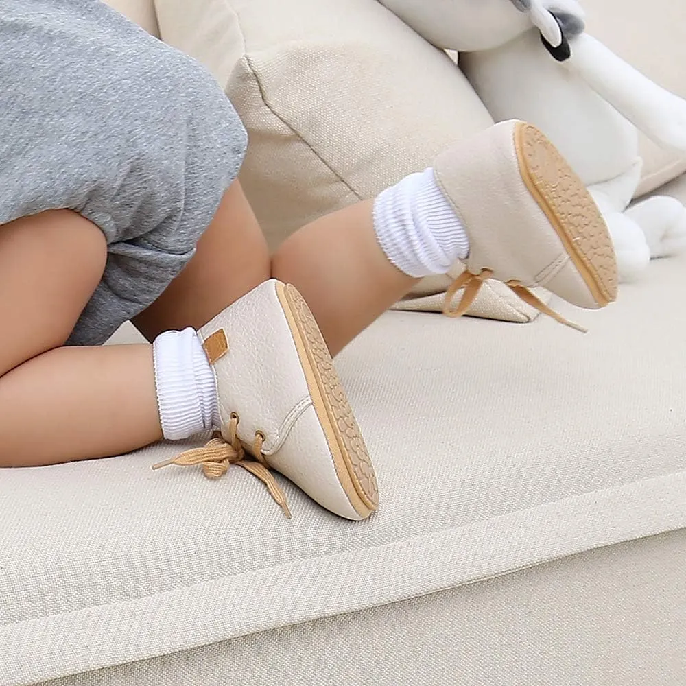 HsdsBebe Baby Boys Girls Oxford Shoes PU Leather Soft Rubber Sole Sneakers Anti-Slip Toddler Ankle Boots Infant Walking Shoes Moccasins
