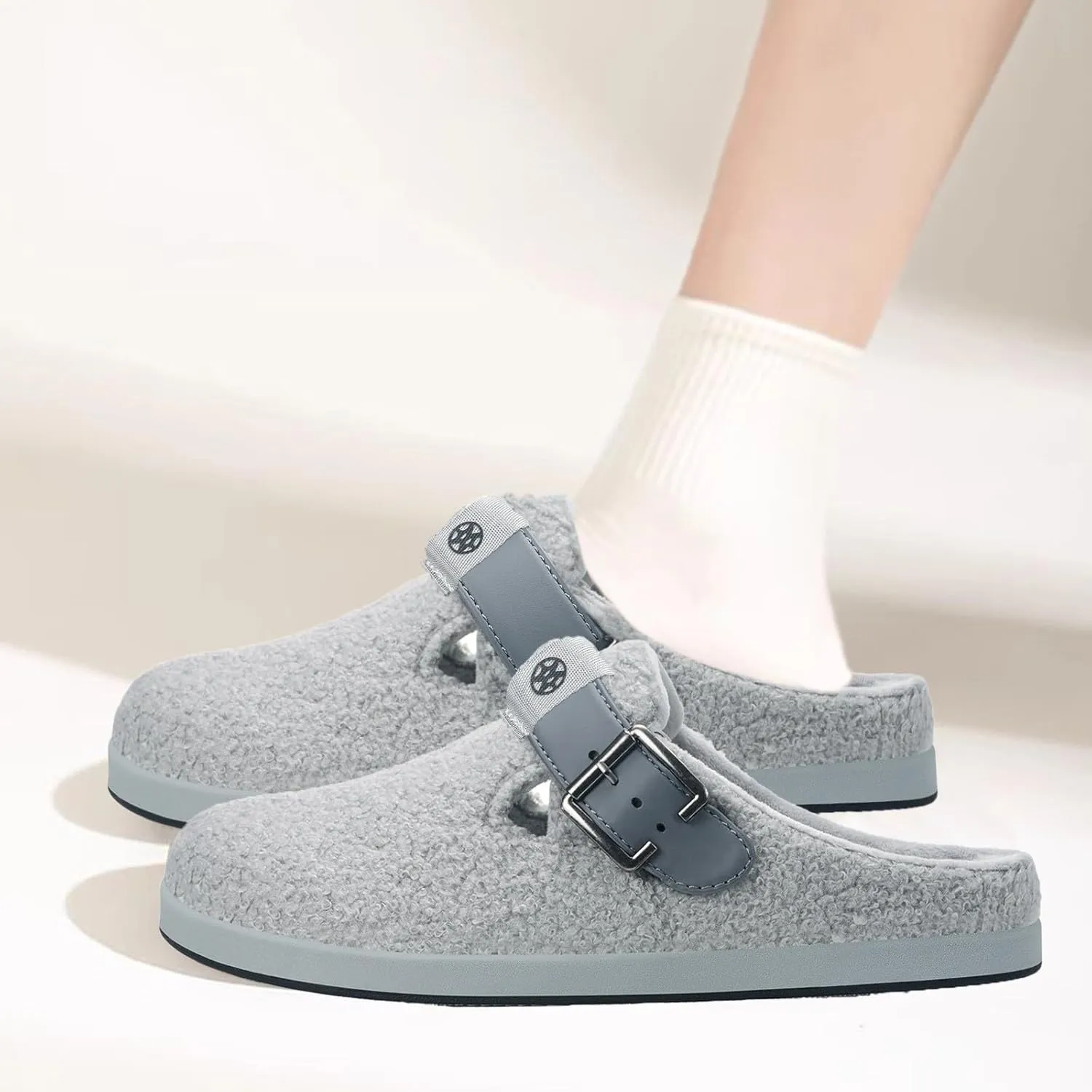 Hsyooes Women's Men's Fuzzy Slippers Orthotic Arch Support Fleece Lined House Slippers Comfy Winter Slip On Clogs for Plantar Fasciitis Indoor Outdoor with Adjustable Buckle