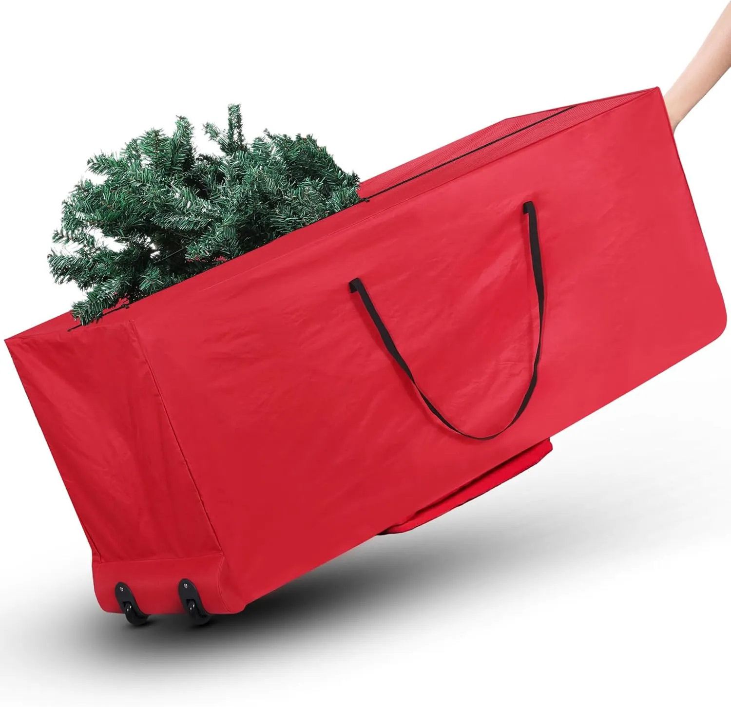 HYRIXDIRECT 9FT Rolling Christmas Tree Storage Bag, 600D Oxford Tree Storage Container with Durable Handles and Wheels, Protects Against Dust & Insects & Moisture