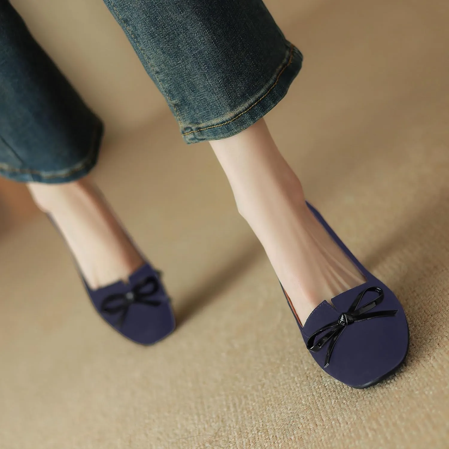 iadore Women Fashion High Chunky Heel Shoes Retro Suede Bowknot Slip on Round Toe Comfortable Dress Pumps Size 5-12 US