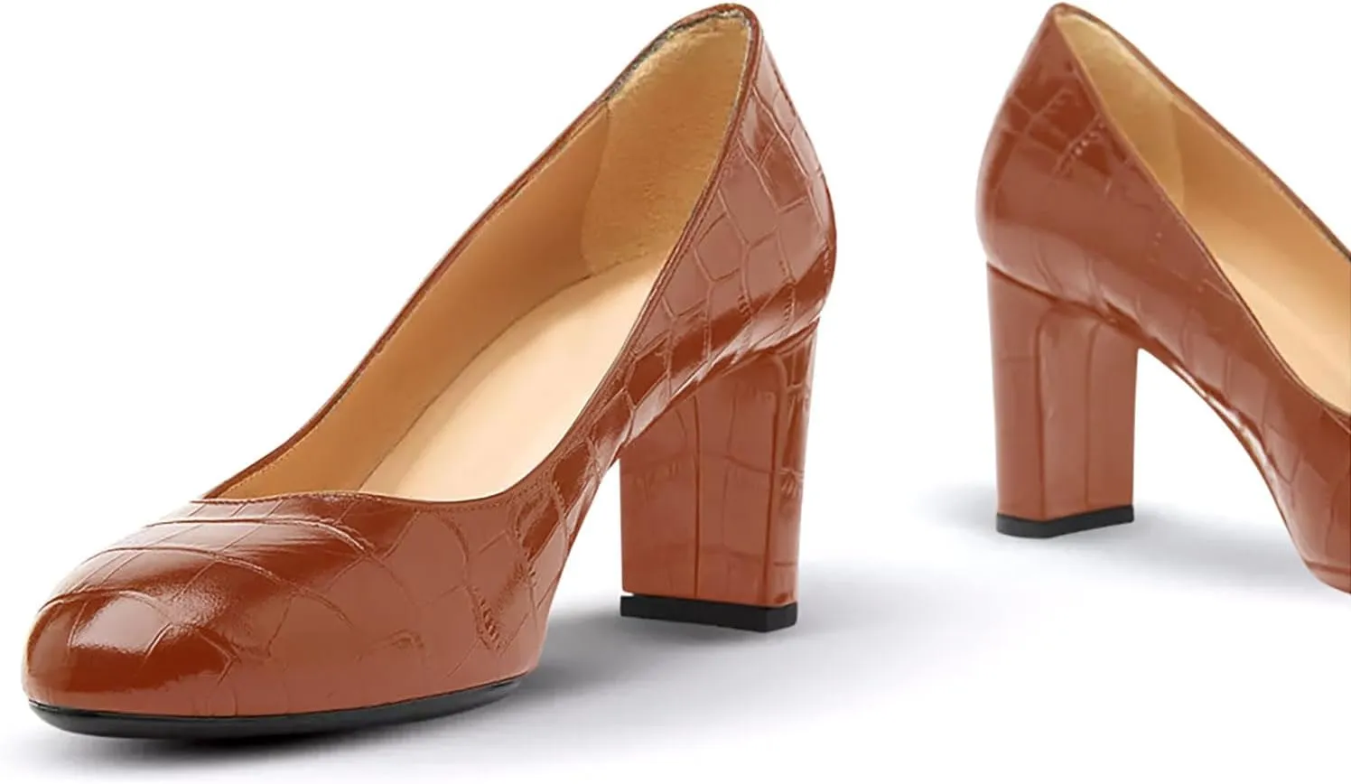 iadore Women Retro Chunky High Heel Shoes Fashion Round Toe Crocodile Pattern Slip on Comfortable Dress Pumps Size 5-12 US