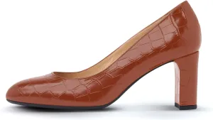 iadore Women Retro Chunky High Heel Shoes Fashion Round Toe Crocodile Pattern Slip on Comfortable Dress Pumps Size 5-12 US