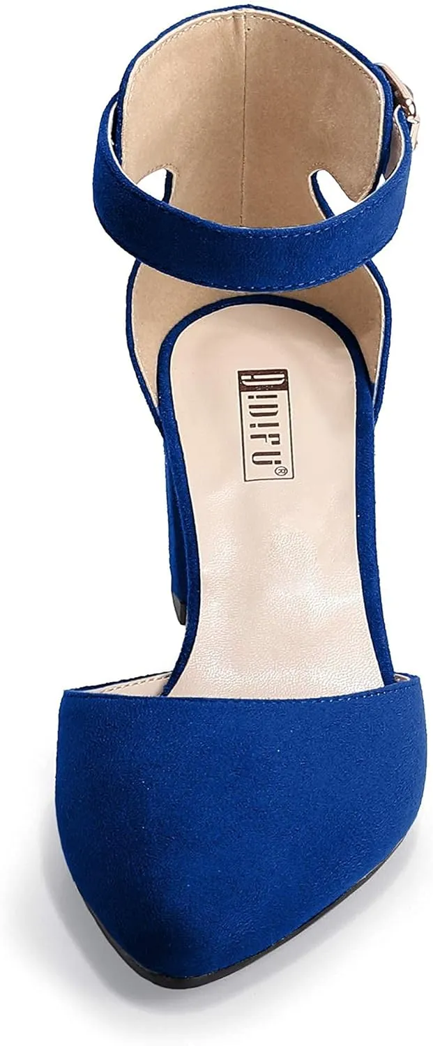 IDIFU Women's IN2 Pedazo Dress Shoes Low Block Heels Comfortable Chunky Closed Toe Ankle Strap Wedding Pumps