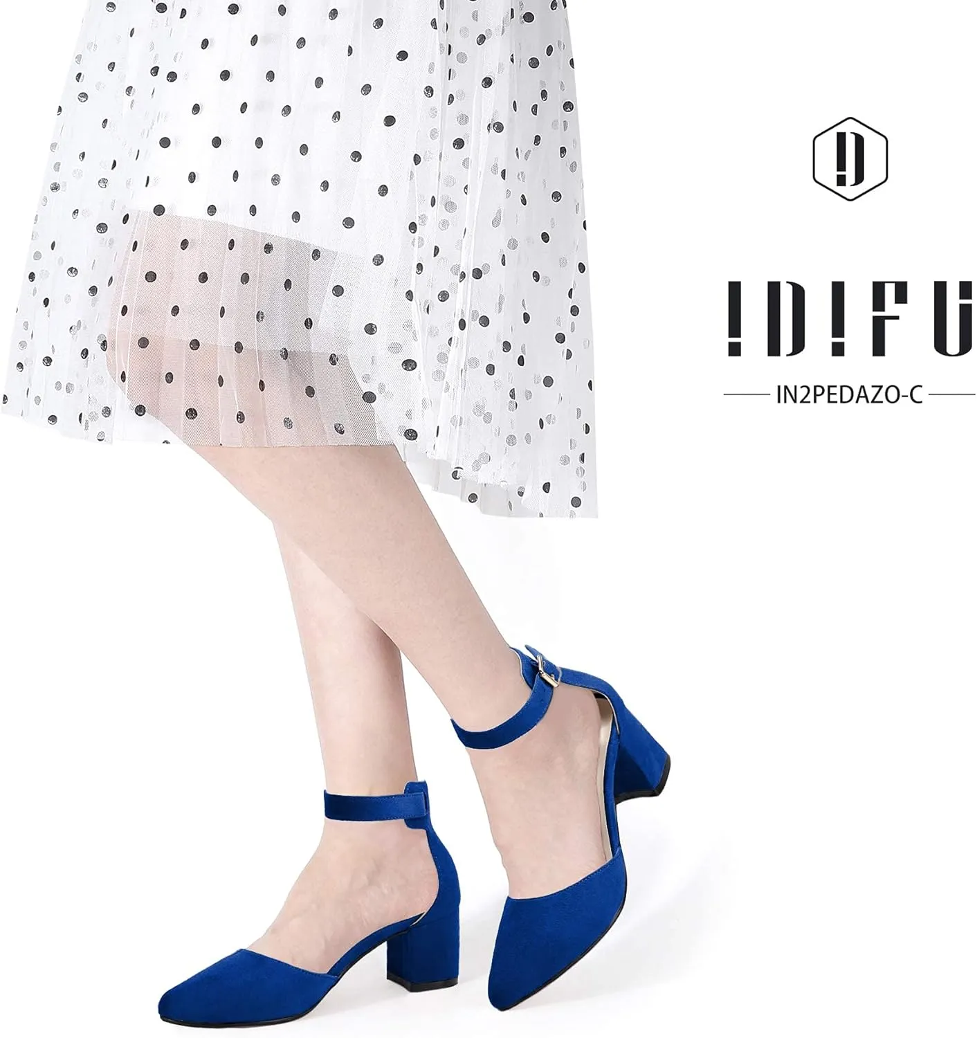 IDIFU Women's IN2 Pedazo Dress Shoes Low Block Heels Comfortable Chunky Closed Toe Ankle Strap Wedding Pumps