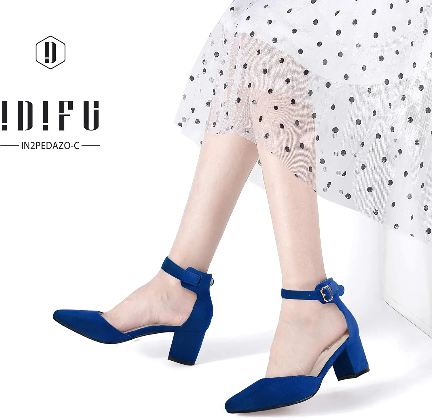 IDIFU Women's IN2 Pedazo Dress Shoes Low Block Heels Comfortable Chunky Closed Toe Ankle Strap Wedding Pumps