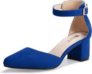 IDIFU Women's IN2 Pedazo Dress Shoes Low Block Heels Comfortable Chunky Closed Toe Ankle Strap Wedding Pumps