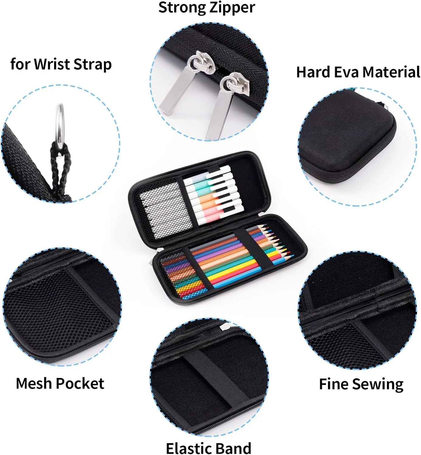 iDream365 Upgraded Hard Pencil Case Box for Adluts,Durable Pen Carrying Case with Zipper-Black