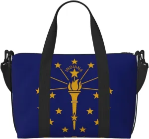 Indiana State Flag Hand-held travel bag, messenger casual handbag, suitable for work, travel, fitness, tourism, women's zipper storage bag,