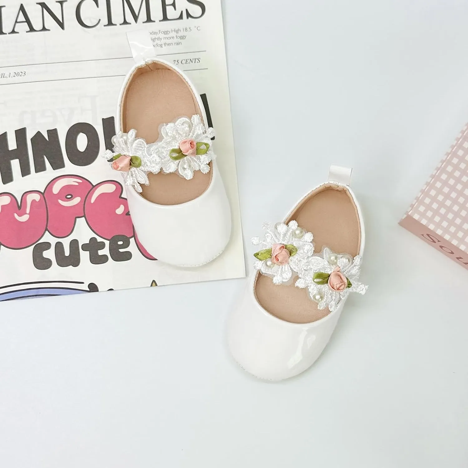 Infant Baby Girls Dress Shoes Newborn Bowkont Mary Jane Flats Non-Slip Lightweight Soft Sole Toddler First Walkers Princess Wedding Shoes