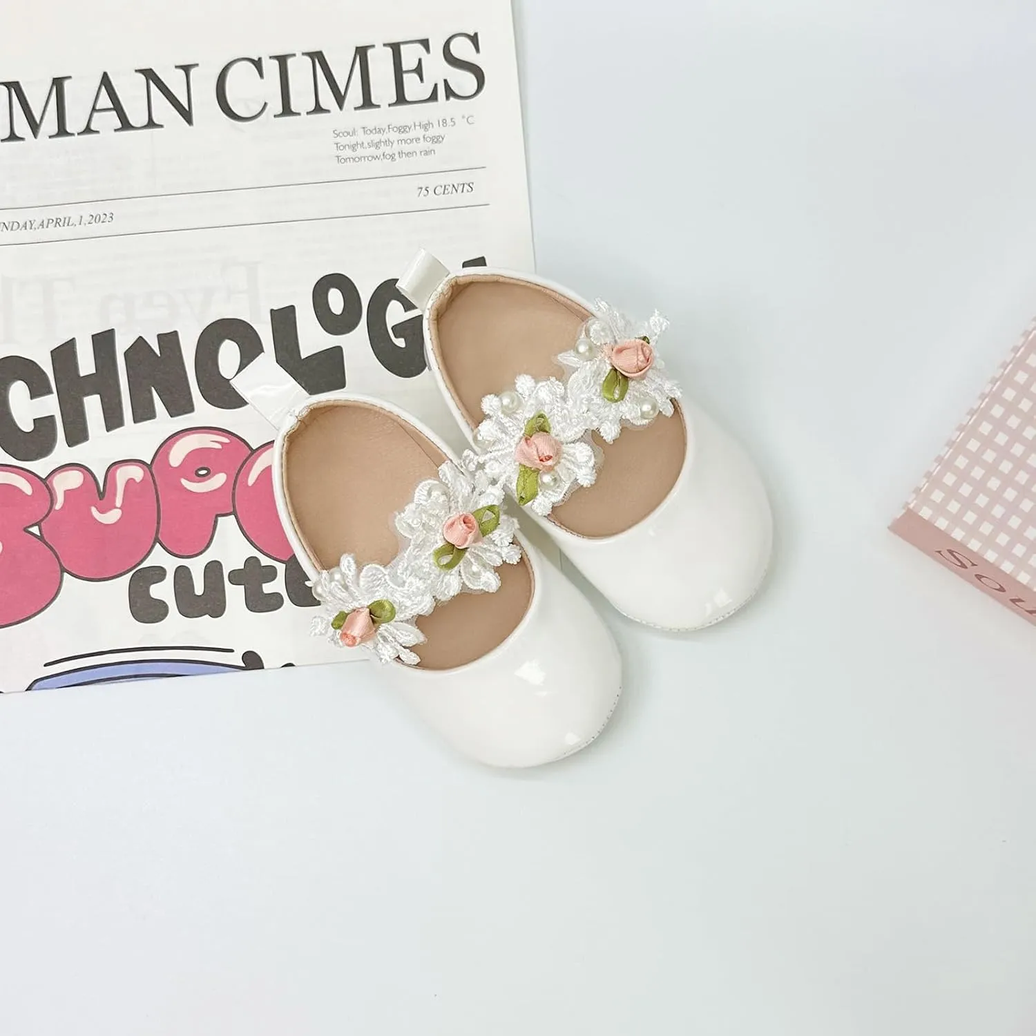 Infant Baby Girls Dress Shoes Newborn Bowkont Mary Jane Flats Non-Slip Lightweight Soft Sole Toddler First Walkers Princess Wedding Shoes