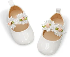 Infant Baby Girls Dress Shoes Newborn Bowkont Mary Jane Flats Non-Slip Lightweight Soft Sole Toddler First Walkers Princess Wedding Shoes