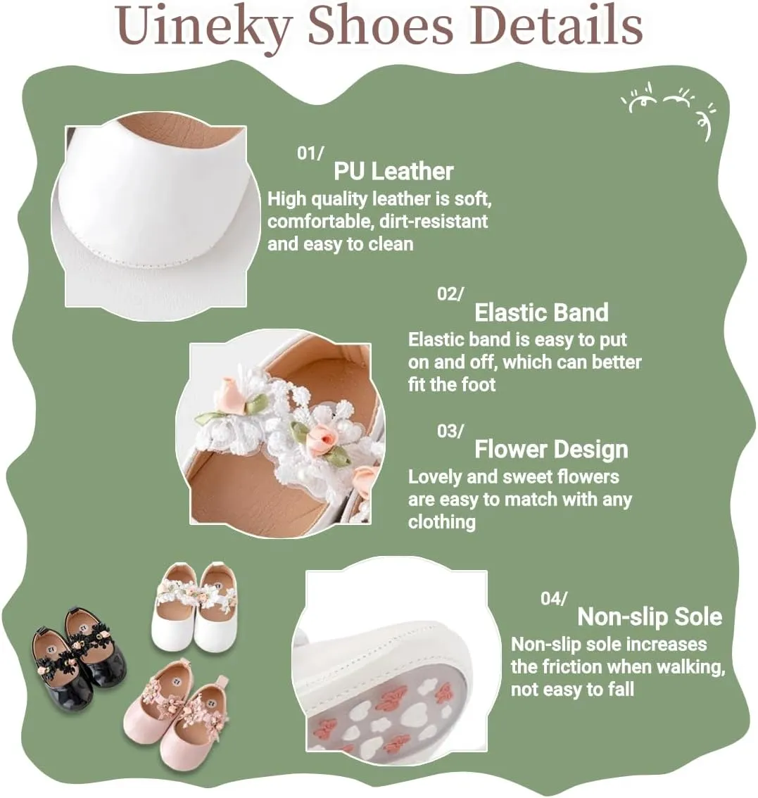 Infant Baby Girls Dress Shoes Newborn Bowkont Mary Jane Flats Non-Slip Lightweight Soft Sole Toddler First Walkers Princess Wedding Shoes