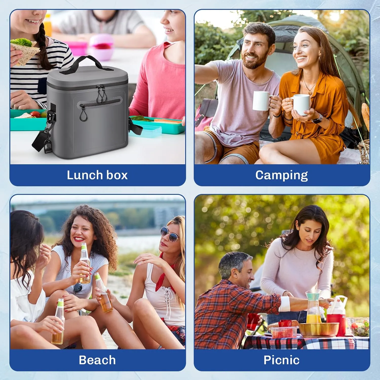 Insulated Cooler Bag, 8/16/30 Can Collapsible for Lunch Coolers for Picnic, Beach, Work, Trip - Soft Ice Coolers Bags with Zipper Foldable Portable Stands Upright